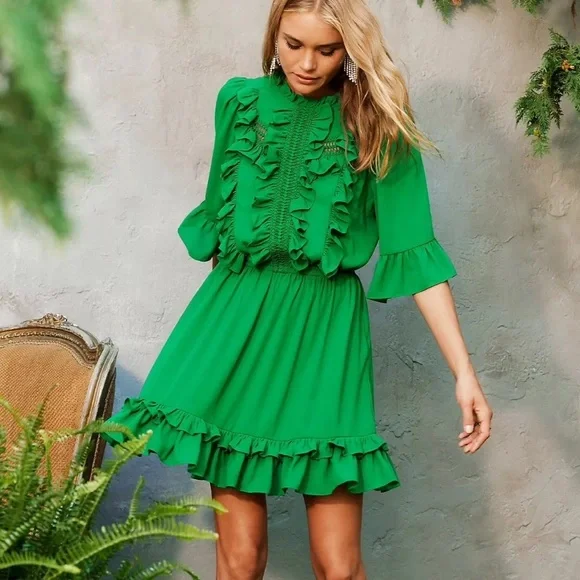Happy Nature | Dresses | Happy X Nature Green Lark Ruffled Dress Xl |  Poshmark